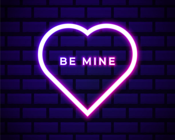 为我的情人节霓虹灯在黑暗的砖墙上图片下载