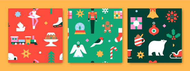 圣诞假期无缝图案平面图标设置图片下载