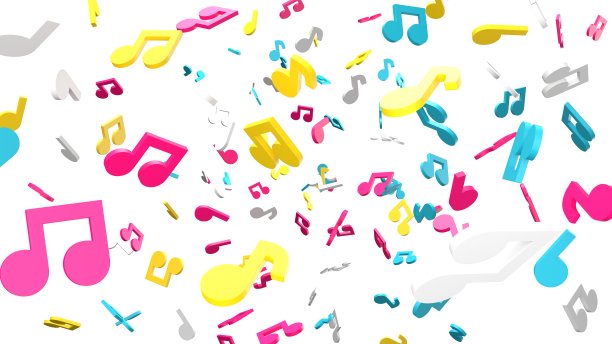 白色背景上的彩色音符。图片下载