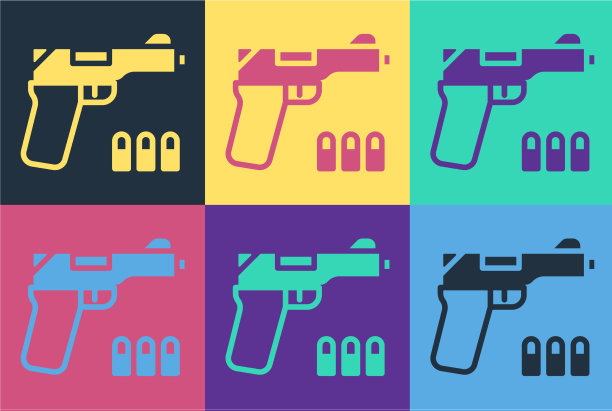 波普艺术手枪或枪的图标孤立的颜色图片下载