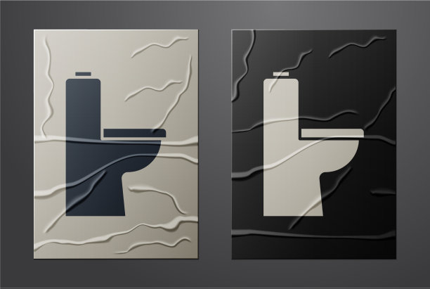 白色马桶碗图标孤立在皱巴巴的纸上图片下载