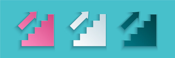 剪纸楼梯上的图标孤立在蓝色图片下载