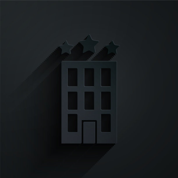 剪纸酒店建筑图标孤立在黑色图片下载