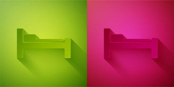 剪纸床图标孤立在绿色和粉红色图片下载