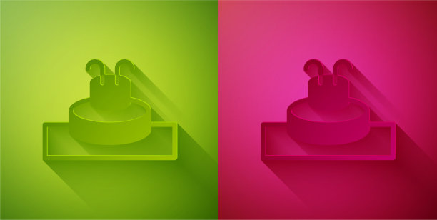 剪纸喷泉图标孤立在绿色和粉红色图片下载