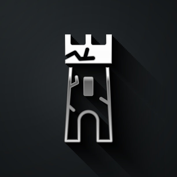 银色城堡塔图标孤立在黑色图片下载