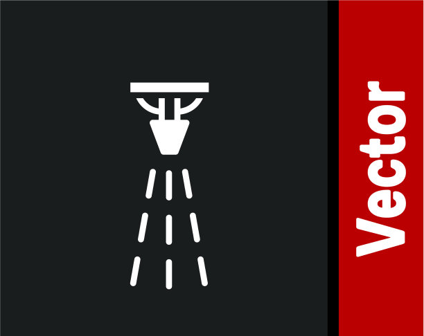 白色喷水灭火系统图标隔离在黑色图片下载