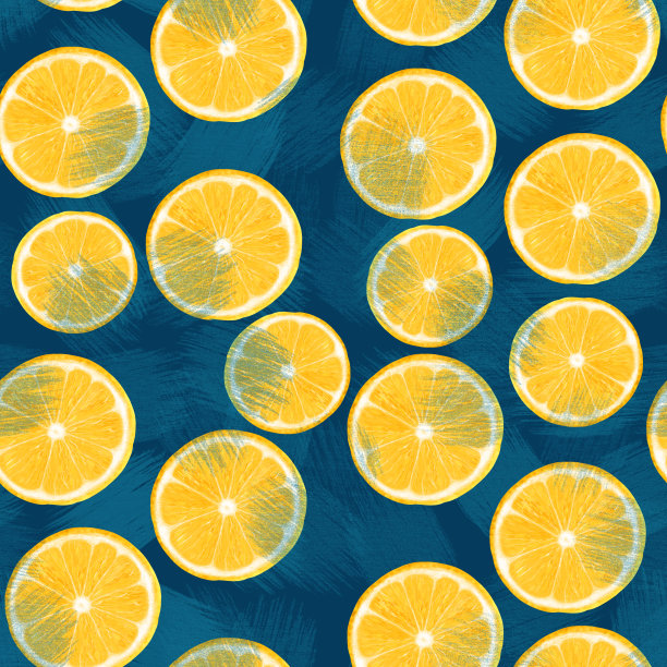 图案与柠檬，股票插图上的蓝色背景，在复古风格，丙烯酸颜料，图片，剪纸，模板图片下载