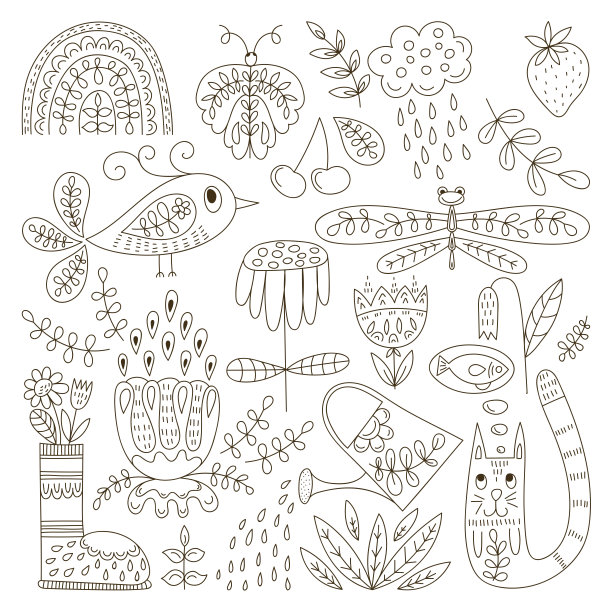 矢量春天着色页。图片下载