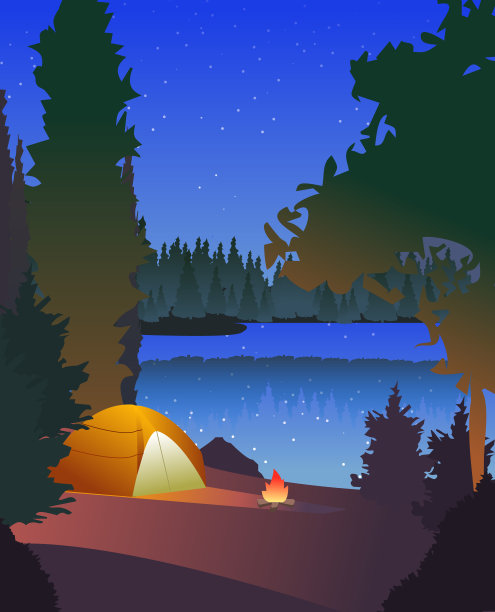 一夜之间，在河边的帐篷里就快要着火了。图片下载