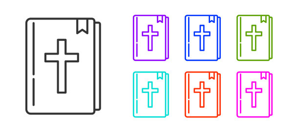 黑线圣洁的圣经书图标孤立在白色图片下载