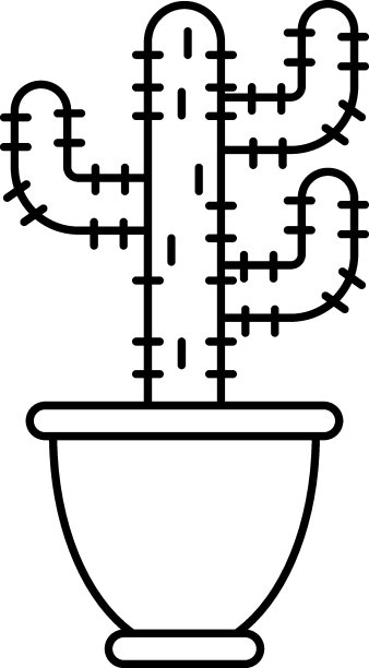 室内仙人掌或肉质植物盆栽概念向量线图标设计，室内设计符号，家庭办公装饰标志，住宅和商业装饰元素库存插图图片下载