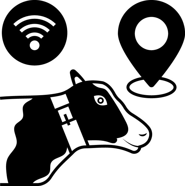 家畜跟踪器与位置概念矢量彩色图标设计，奶牛场数字转换符号在白色背景，数字农业标志，卫星农畜插图图片下载