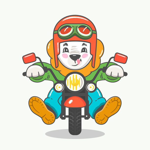 快乐的卡通狮子骑摩托车图片下载