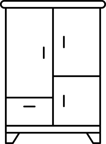 紧凑的客厅家具矢量图标设计，室内设计符号，家庭办公装饰标志，住宅和商业装饰库存插图，木质梳妆柜概念图片下载