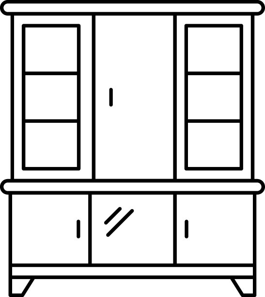 橱柜展示架和存储单元矢量线图标设计，室内设计符号，家庭办公室装饰标志，住宅和商业装饰库存插图，厨房展示概念图片下载