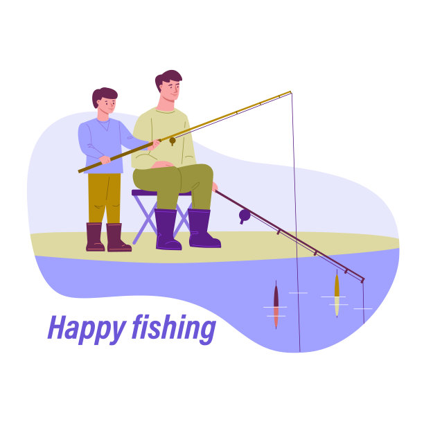 父亲和儿子在钓鱼。家庭户外活动概念。插图在平面卡通风格。孤立在白色背景上。图片下载