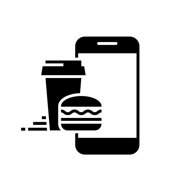 从移动电话订购食物黑色图标上的白色背景图片下载