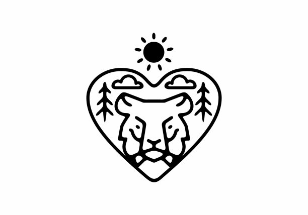 黑线艺术虎头在爱的形状设计图片下载