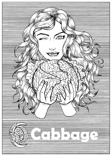 年轻漂亮的女人拿着卷心菜蔬菜图片下载