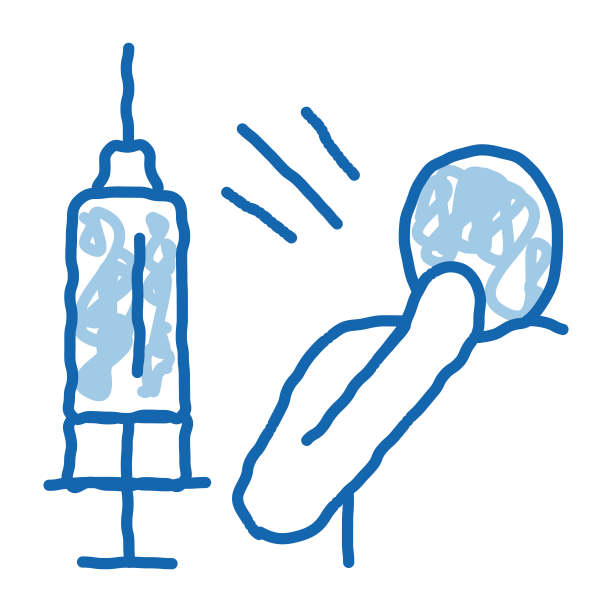 注射器男子害怕涂鸦图标手绘插图图片下载