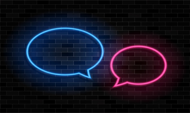 黑色砖墙背景上闪烁着霓虹灯。文本的空白空间。复古的霓虹灯。图片下载