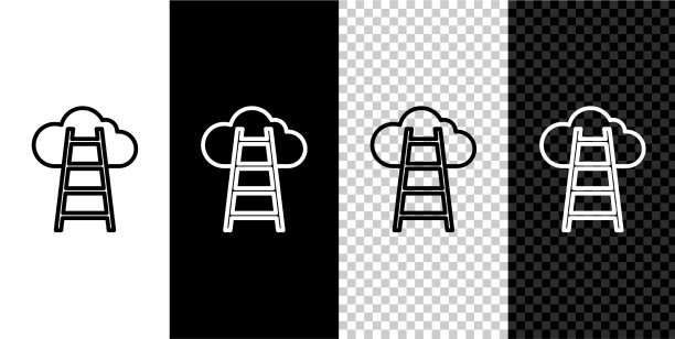 设置直线楼梯与完成标志图标隔离图片下载