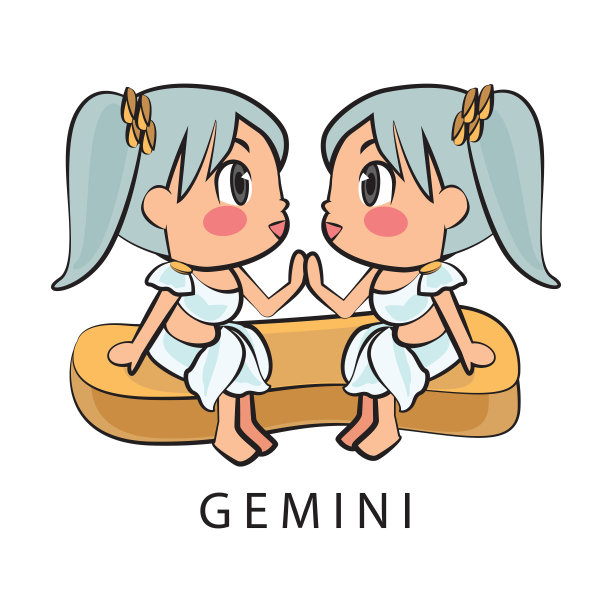 可爱的卡通生肖设定双子座图片下载