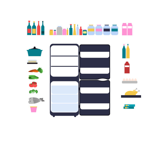 打开装有杂货和食品的冰箱图片下载