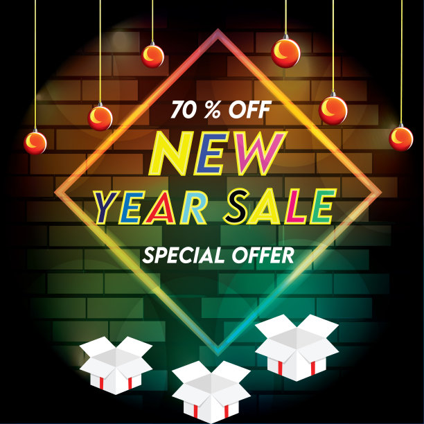 新年销售设计与霓虹灯效果和墙壁图片下载