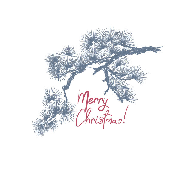 圣诞松树树枝手绘古董图片下载