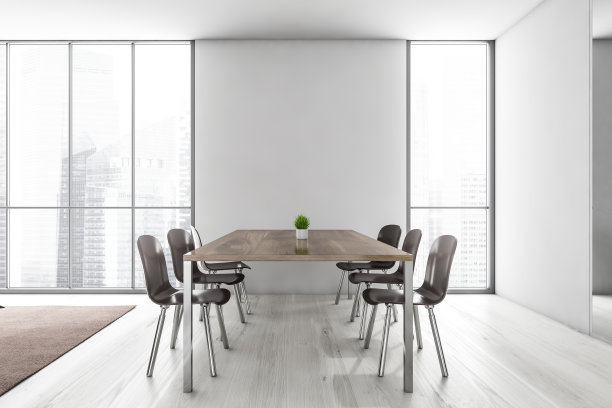 复制空间在白色和木制的客厅与桌子和椅子图片下载