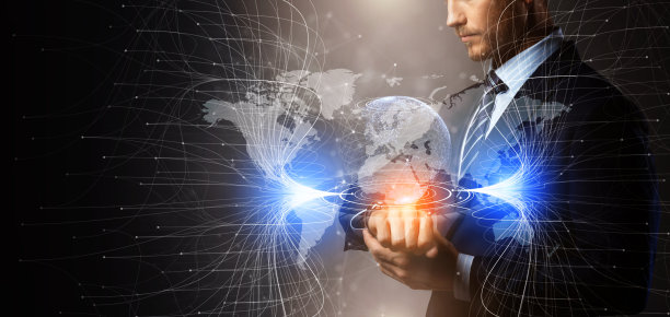 智能白种人商人手控智能设备与虚拟屏幕创新技术与数字大数据商业大数据沟通的理念理念图片下载
