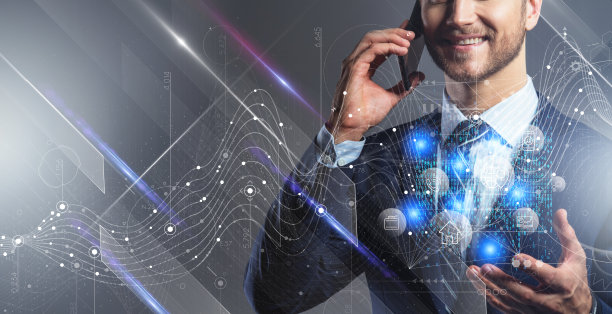 智能白种人商人手控智能设备与虚拟屏幕创新技术与数字大数据商业大数据沟通的理念理念图片下载
