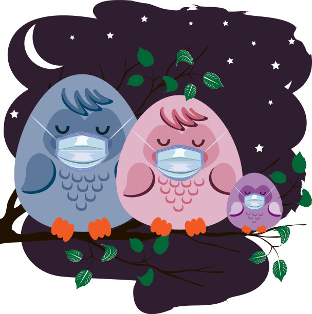 猫头鹰一家戴着防护面具图片下载