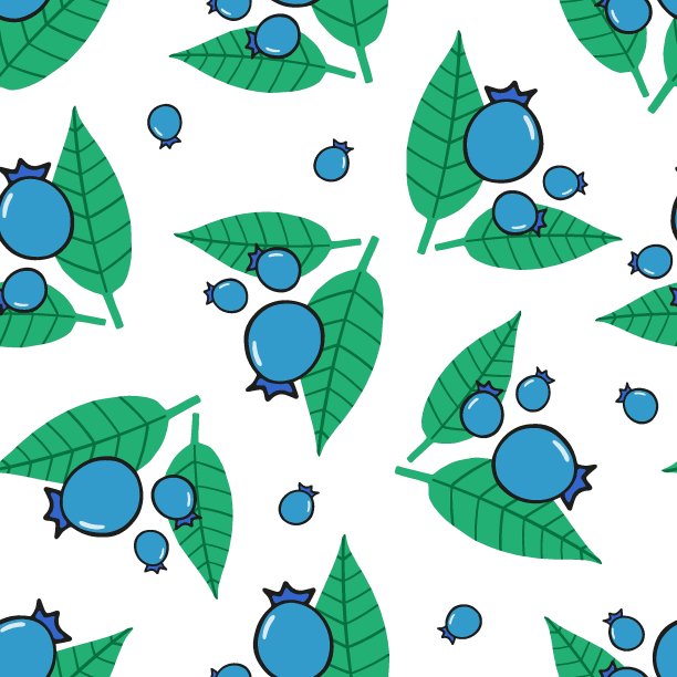 蓝莓矢量无缝模式。夏日手绘涂鸦印花图片下载