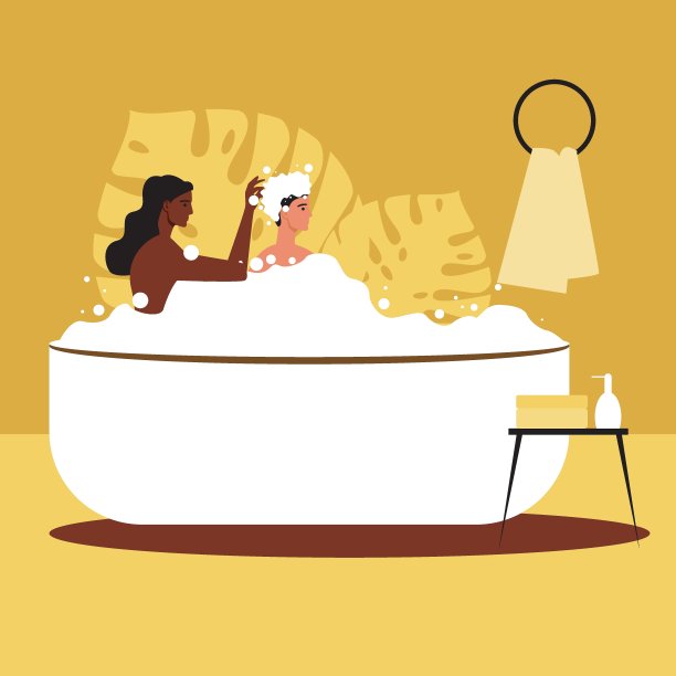 夫妻一起洗头，平面矢量股票插图与女人和男人一起洗澡作为洗头的概念图片下载