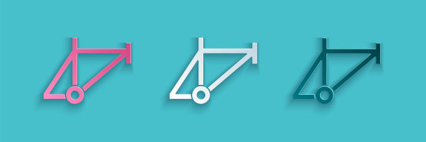 剪纸自行车框架图标孤立在蓝色背景。纸艺术风格。向量图片下载