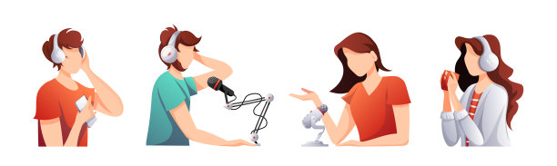 人，麦克风，耳机播客元素。播客，流媒体，在线节目，博客，广播广播概念。图片下载