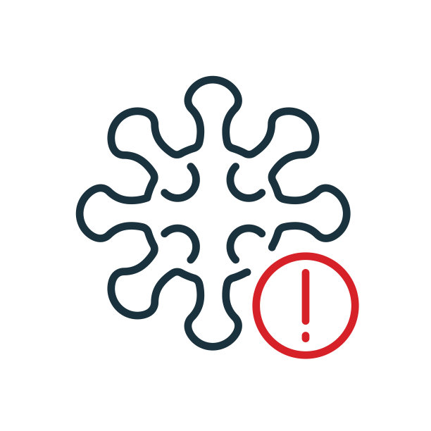 警告冠状病毒标志。电晕病毒的警告和危险行图标。冠状病毒大流行疫情。冠状病毒和带有感叹号的红色标志行图标。可编辑的中风。矢量图图片下载