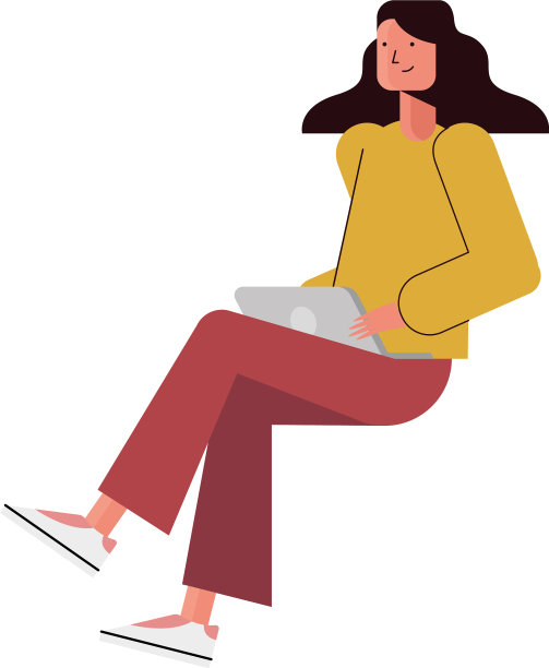 女性卡通坐在笔记本电脑设计图片下载