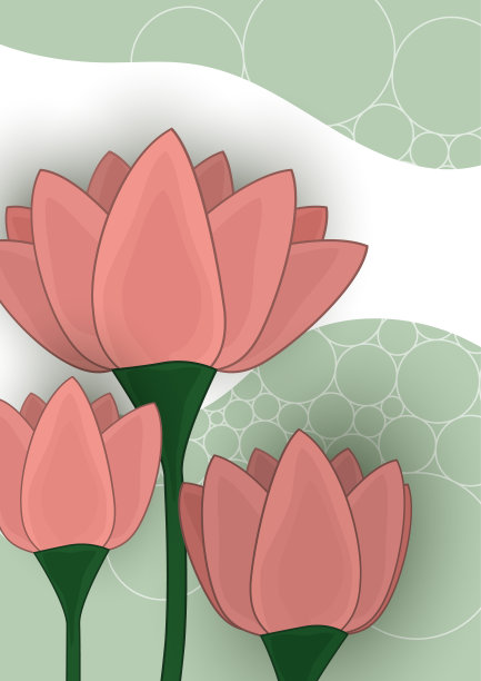 插图与程式化的百合花。波浪背景上的花卉图案。时髦颜色的纺织品样本。图片下载