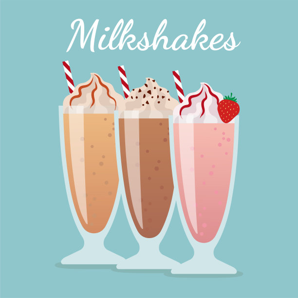 杯装草莓、巧克力和香草奶昔。图片下载