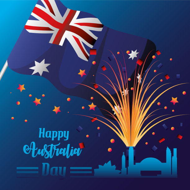 快乐的澳大利亚日烟花澳大利亚国旗图片下载