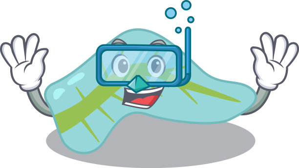 胰腺吉祥物设计与潜水眼镜游泳图片下载