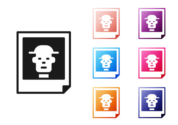 黑色照片图标孤立在白色背景。设置图标丰富多彩。向量图片下载