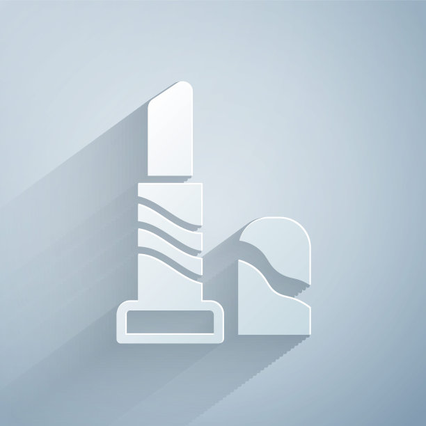 剪纸口红图标孤立在灰色背景。3月8日。妇女节快乐。纸艺术风格。向量图片下载