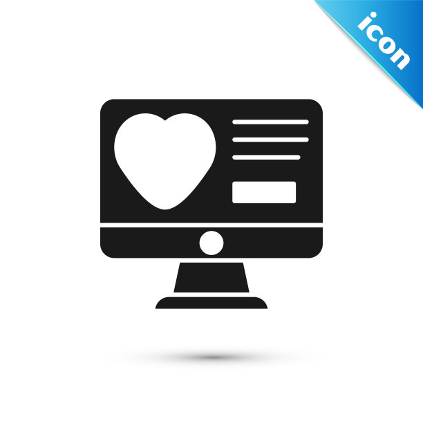 灰色约会应用程序在线电脑概念图标孤立在白色背景。女性男性轮廓平面设计。夫妻匹配关系。向量图片下载