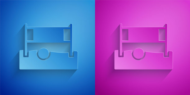 剪纸排球网与球的图标孤立在蓝色和紫色的背景。纸艺术风格。向量图片下载