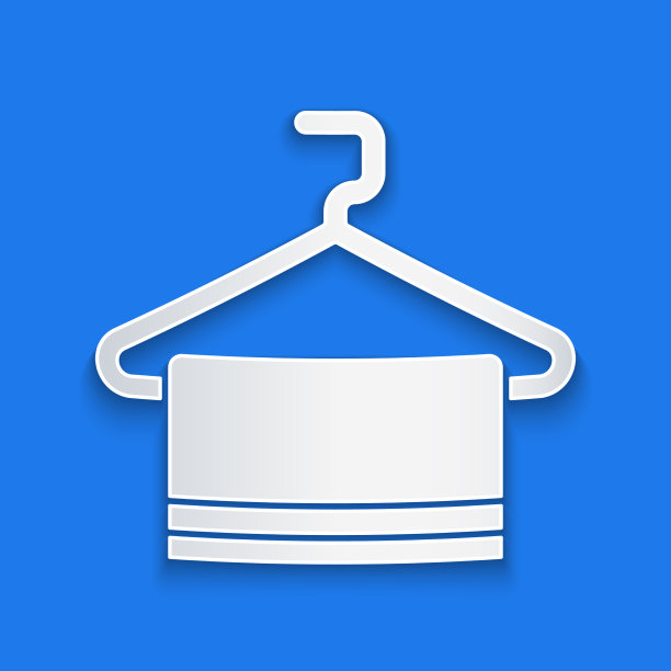 剪纸毛巾在衣架图标孤立在蓝色图片下载